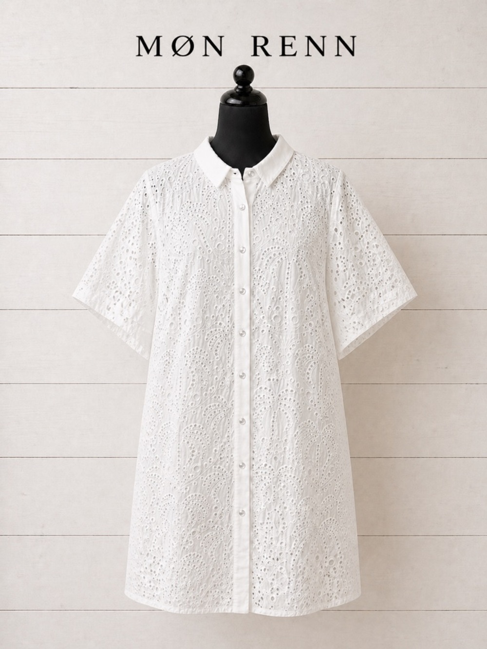 MON RENN White Eyelet Shirt Dress Size L
